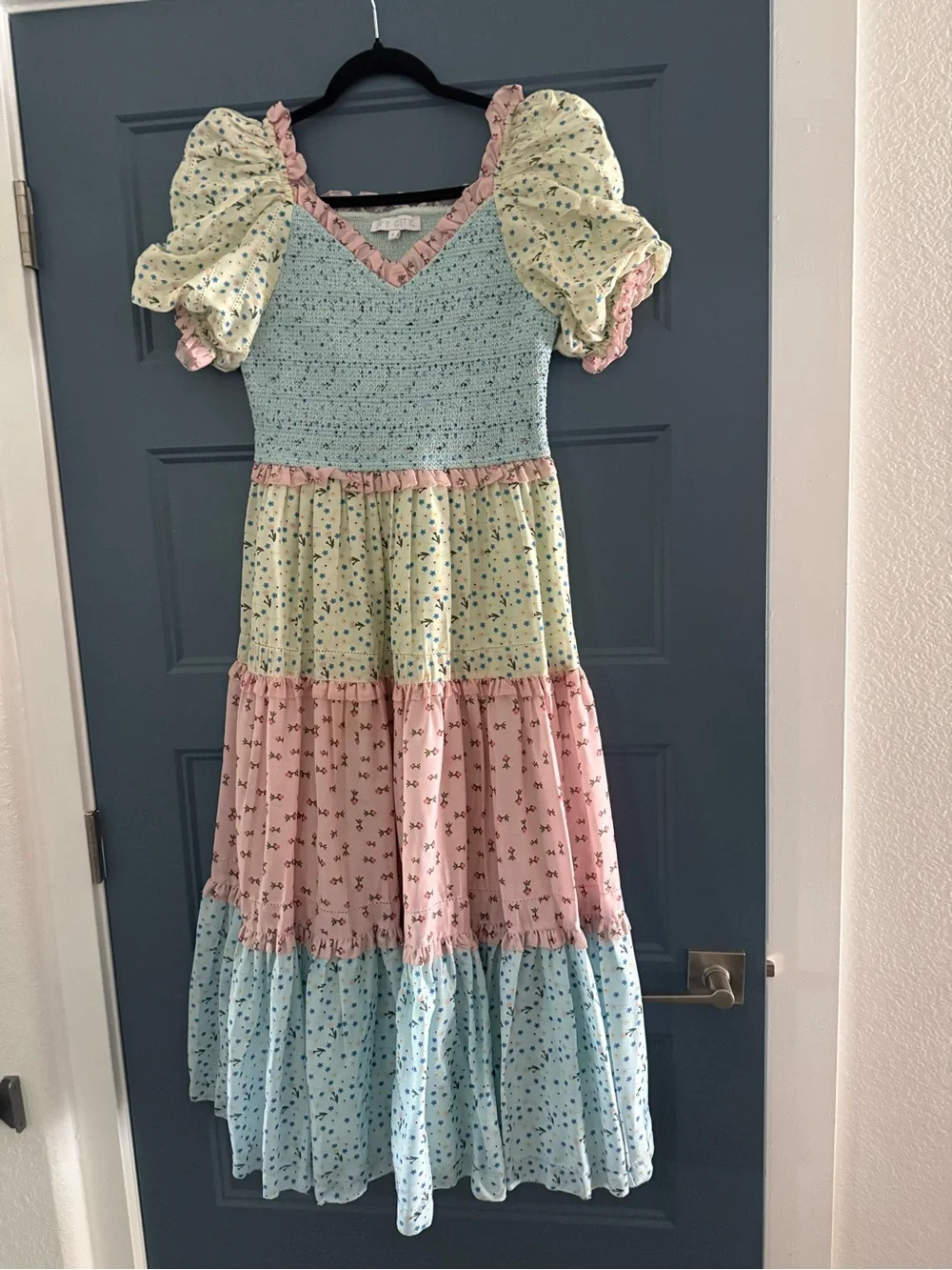 Multi-Color Tiered Puff-Sleeve Dress - Picture 1 of 2